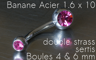 banane acier 1.6 x 10 - boule strass 4&6 mm sertis