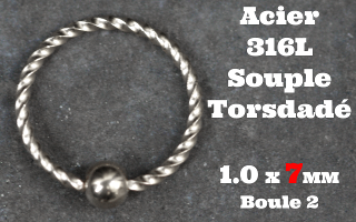 Anneau souple Acier torsadé - boule fixe - 1.0 x7