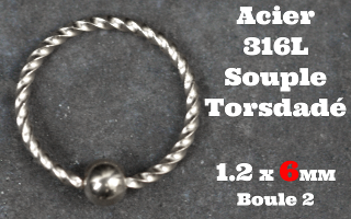 Anneau souple Acier torsadé - boule fixe - 1.2 x6