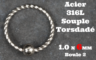 Anneau souple Acier torsadé - boule fixe - 1.0 x6