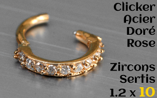 clicker acier Doré Rose 1.2 x 10 - zircons sertis