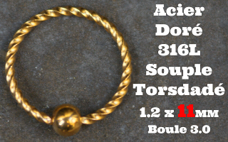 Anneau souple torsade Acier Doré 1.2 x 11 - boule fixe 3 mm
