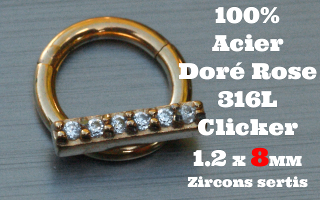 Clicker acier anodise Dore Rose 1.2 x 8 - 100 % Acier - zircon sertis
