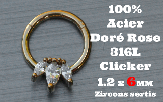 Clicker acier anodise Dore Rose 1.2 x 6 - 100 % Acier - zircon sertis