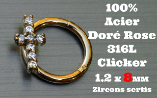 Clicker acier anodise Dore rose 1.2 x 8 - 100 % Acier - zircon sertis
