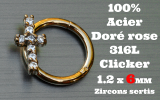 Clicker acier anodise Dore rose 1.2 x 8 - 100 % Acier - zircon sertis