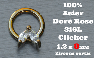 Clicker acier anodise Dore rose 1.2 x 8 - 100 % Acier - zircon sertis