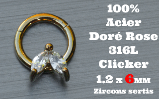 Clicker acier anodise Dore rose 1.2 x 6 - 100 % Acier - zircon sertis