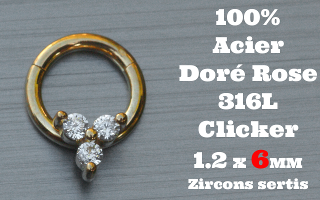 Clicker acier anodise Dore Rose 1.2 x 6 - 100 % Acier - zircon sertis