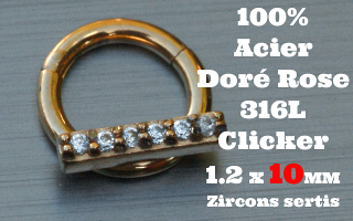 Clicker acier anodise Dore Rose 1.2 x 10 - 100 % Acier - zircon sertis