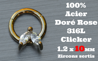Clicker acier anodise Dore Rose 1.2 x 10 - 100 % Acier - zircon sertis