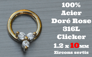 Clicker acier anodise Dore Rose 1.2 x 10 - 100 % Acier - zircon sertis
