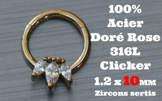 Clicker acier anodise Dore Rose 1.2 x 10 - 100 % Acier - zircon sertis