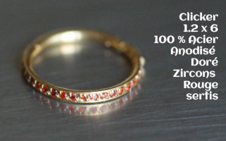 Clicker 1.2 x 6 Acier Doré - zircons rouges sertis