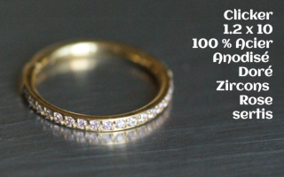 Clicker 1.2 x 10 Acier Doré - zircons roses sertis