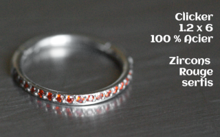 Clicker 1.2 x 6 Acier - zircons rouges sertis