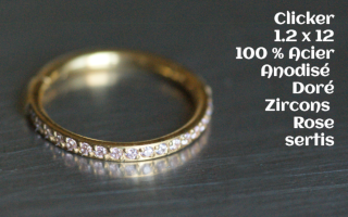 Clicker 1.2 x 12 Acier Doré- zircons Roses sertis