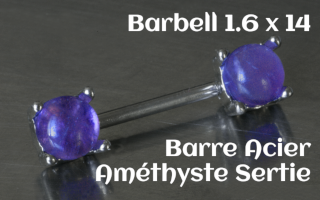 Bijou Téton - barre acier 1.6 x 14 - Améthyste sertie