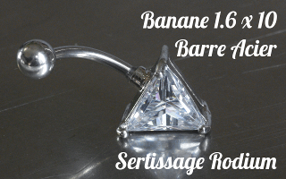 Bananes Acier 1.6 x 10 - zircon serti sur base rodium