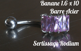 Bananes Acier 1.6 x 10 - zircon serti sur base rodium