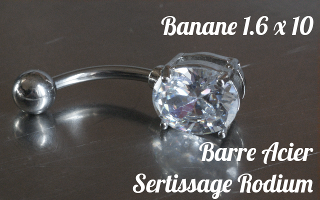 Bananes Acier 1.6 x 10 - zircon serti sur base rodium