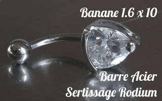 Bananes Acier 1.6 x 10 - zircon serti sur base rodium