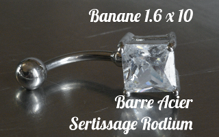 Bananes Acier 1.6 x 10 - zircon serti sur base rodium