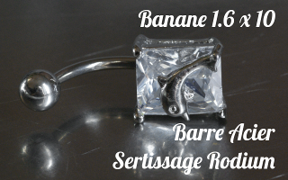 Bananes Acier 1.6 x 10 - zircon serti sur base rodium