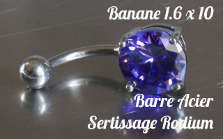 Bananes Acier 1.6 x 10 - zircon serti sur base rodium