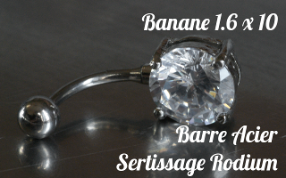 Bananes Acier 1.6 x 10 - zircon serti sur base rodium