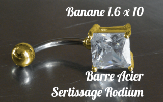 Bananes Acier 1.6 x 10 - zircon serti sur base rodium doré