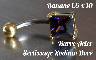 Bananes Acier 1.6 x 10 - zircon serti sur base rodium doré
