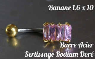 Bananes Acier 1.6 x 10 - zircon serti sur base rodium doré