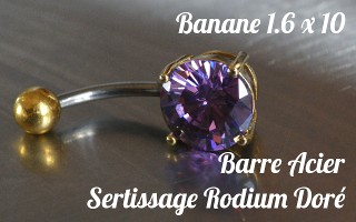 Bananes Acier 1.6 x 10 - zircon serti sur base rodium doré