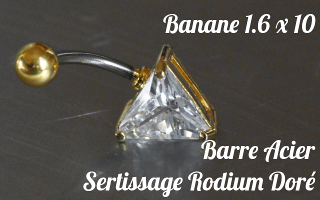 Bananes Acier 1.6 x 10 - zircon serti sur base rodium doré