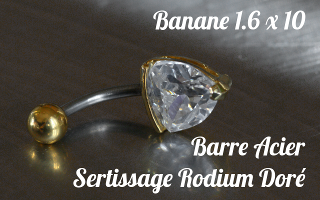 Bananes Acier 1.6 x 10 - zircon serti sur base rodium doré