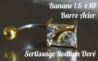 Bananes Acier 1.6 x 10 - zircon serti sur base rodium doré