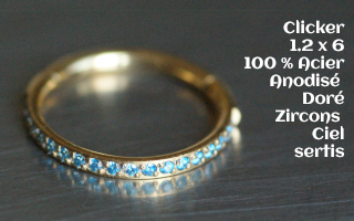 Clicker 1.2 x 6 Acier Doré - zircons ciel sertis