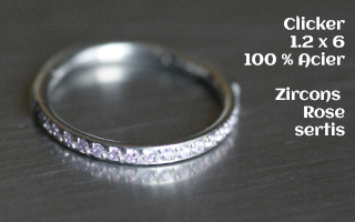 Clicker 1.2 x 6 Acier - zircons rose sertis