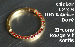 Clicker 1.2 x 8 Acier Doré - zircon rouge vif sertis
