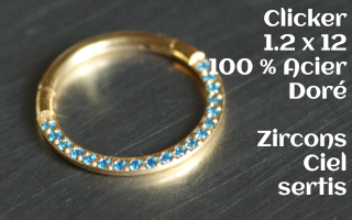 Clicker 1.2 x 12 Acier Doré - zircon ciel sertis