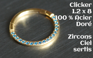 Clicker 1.2 x 8 Acier Doré - zircon ciel sertis