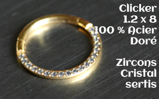 Clicker 1.2 x 8 Acier Doré - zircon cristal serti