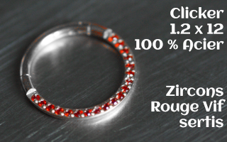 Clicker 1.2 x 12 Acier - zircon rouge vif serti
