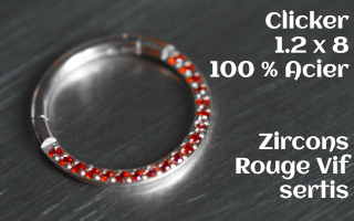 Clicker 1.2 x 8 Acier - zircon rouge vif serti