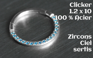 Clicker 1.2 x 10 Acier - zircon ciel serti