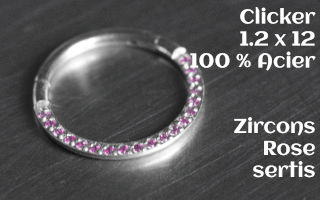 Clicker 1.2 x 12 Acier - zircon rose serti