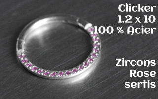 Clicker 1.2 x 10 Acier - zircon rose serti