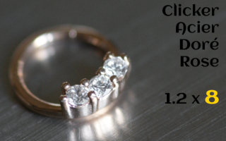 Clicker 1.2 x 8 Acier Doré rose - zircons sertis