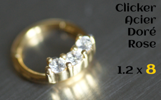 Clicker 1.2 x 8 Acier Doré - zircons sertis